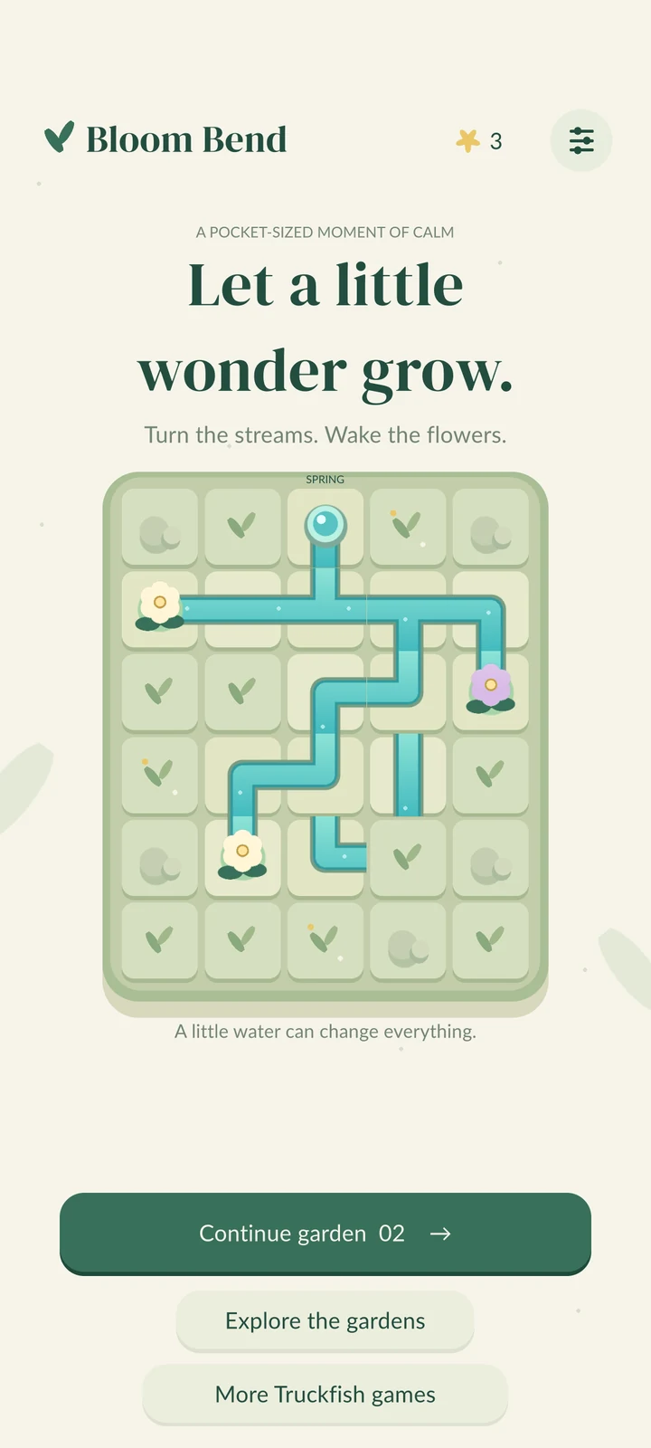 Bloom Bend — menu screen