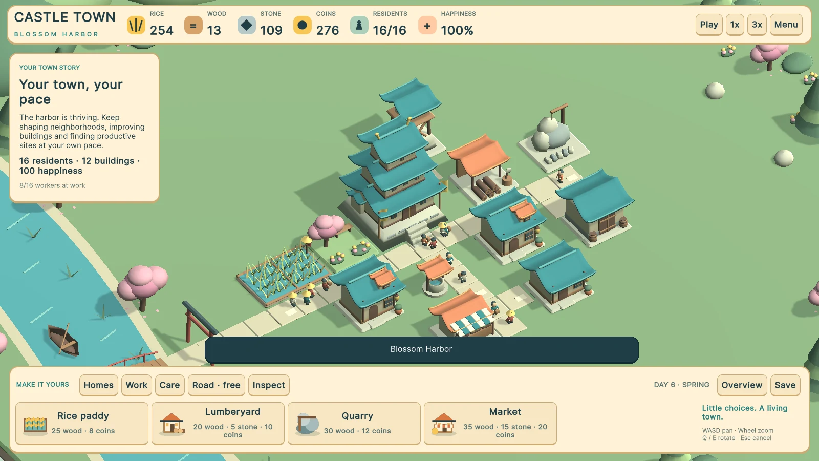 Castle Town - Blossom Harbor — gameplay screen