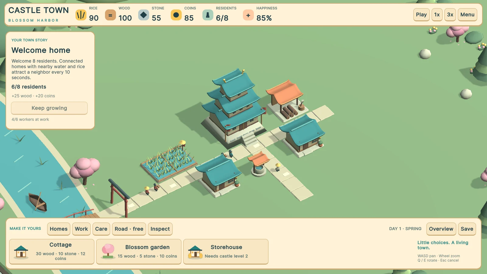 Castle Town - Blossom Harbor — gameplay screen
