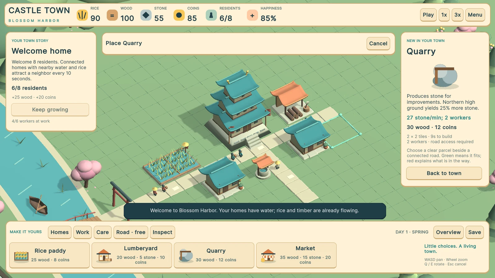 Castle Town - Blossom Harbor — gameplay screen