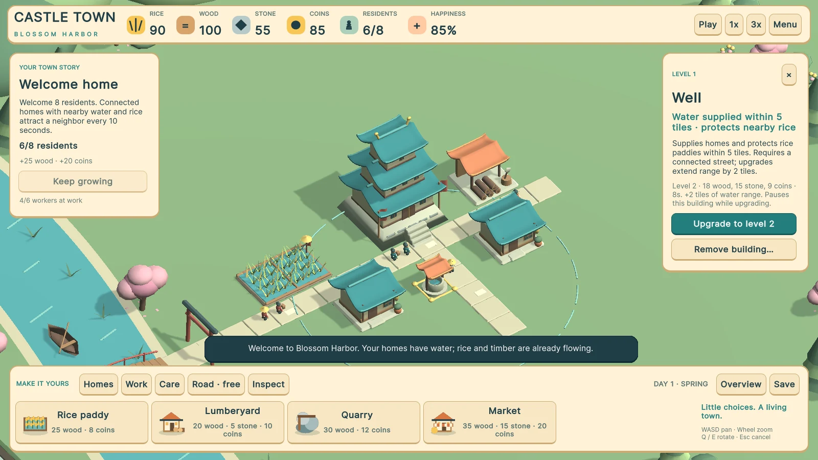 Castle Town - Blossom Harbor — gameplay screen