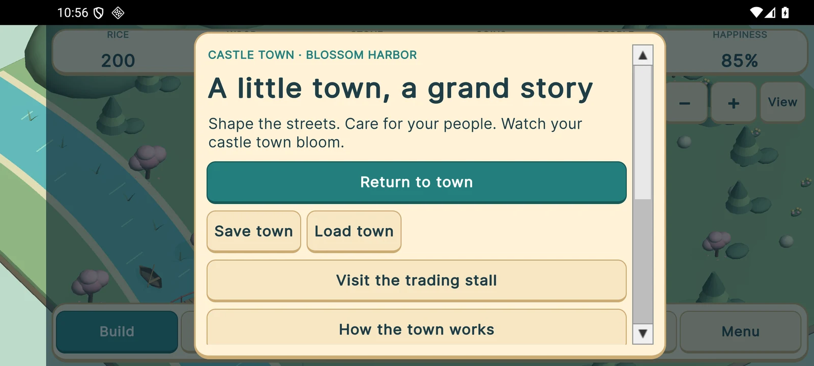 Castle Town - Blossom Harbor — menu screen
