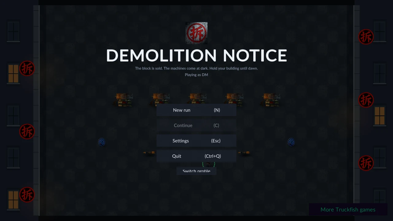Demolition Notice — menu screen