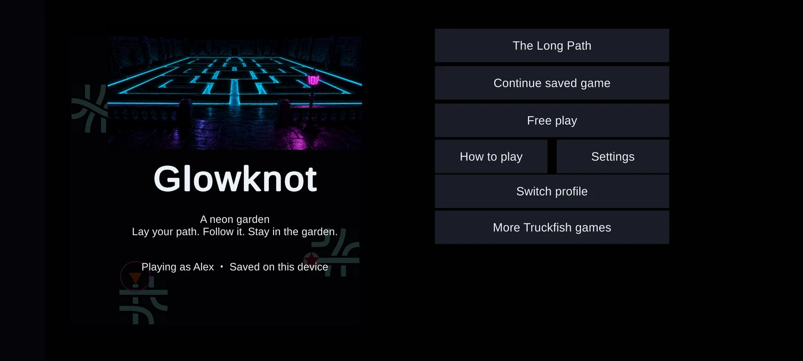 Glowknot — menu screen