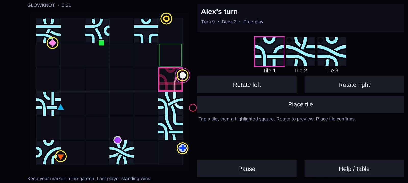 Glowknot — gameplay screen