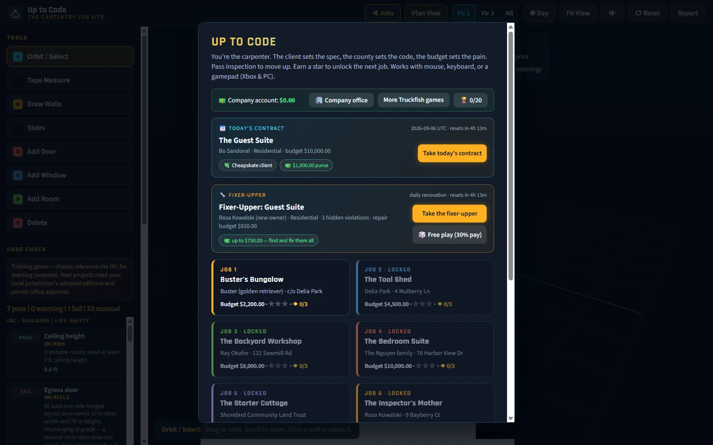 Up to Code — menu screen