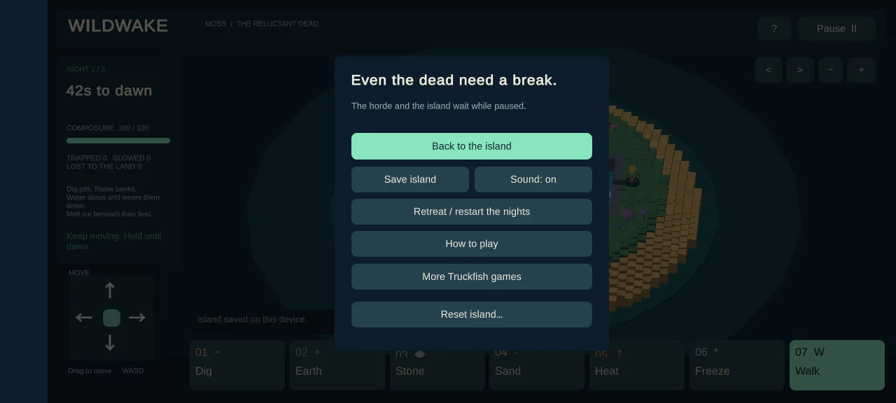 Wildwake — menu screen